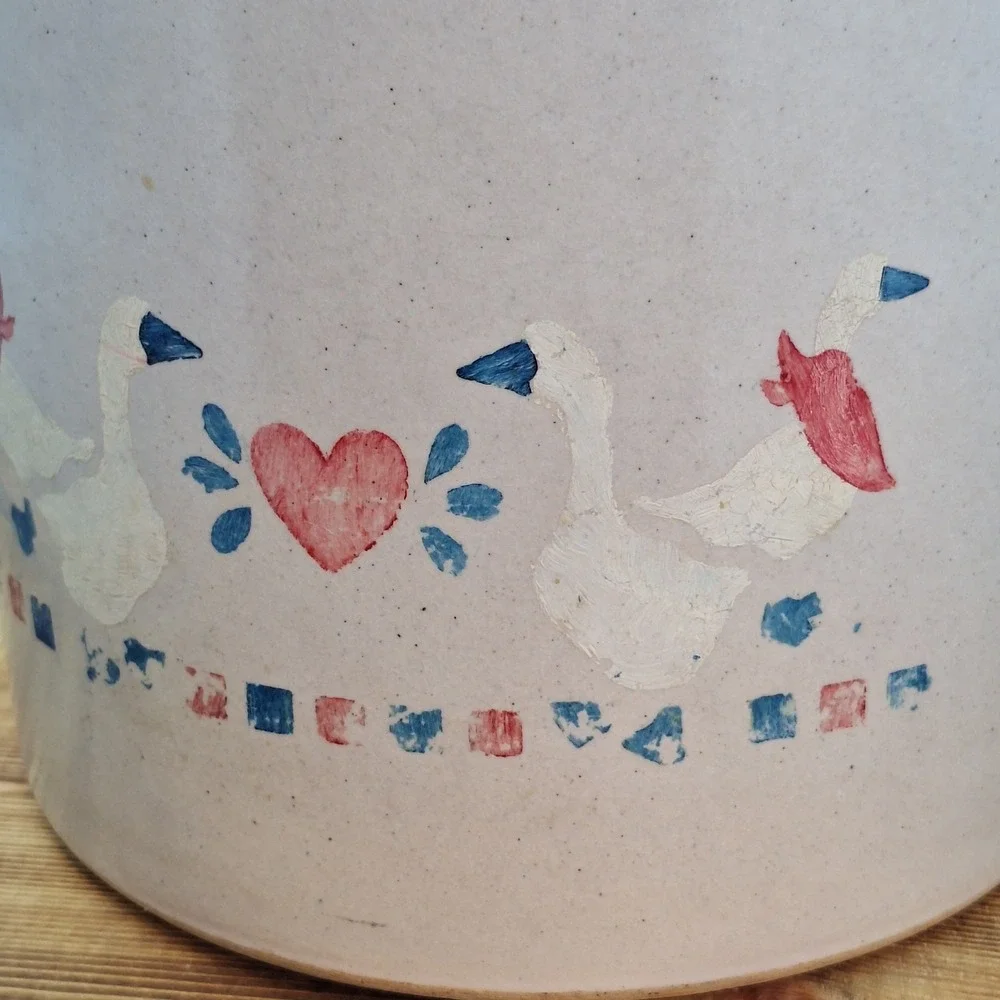 Vtg Robinson Ransbottom 1 Gallon Goose Blue Crown Stoneware Crock Hand Painted